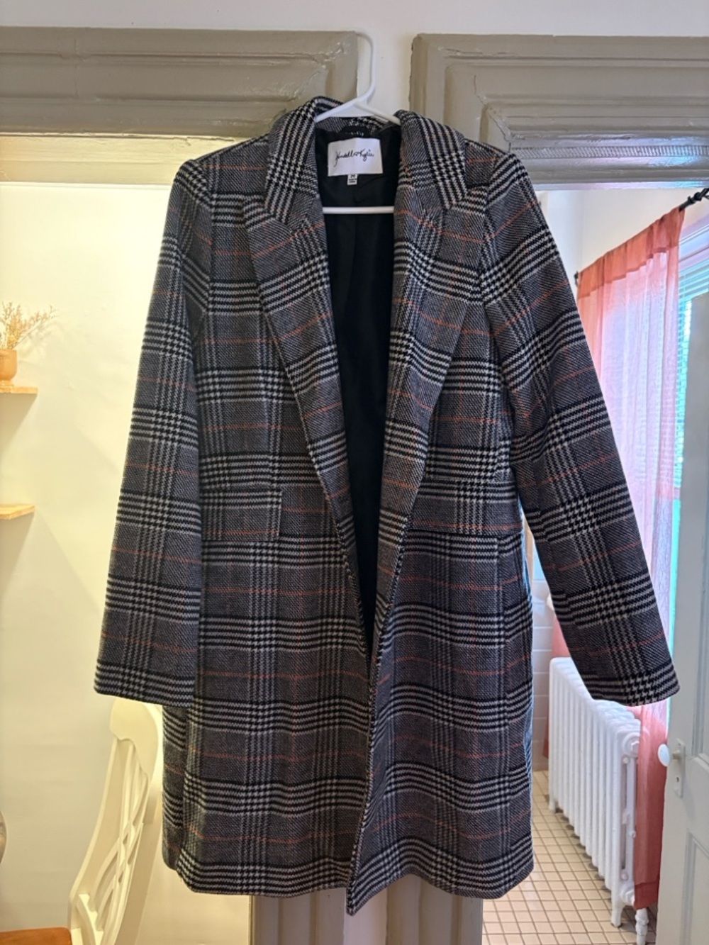 Kendall & Kylie Plaid Long Wool-Blend Coat in Gray and Black - Unbranded